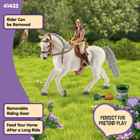 7 Playset 5+ 41433 Schleich Horse Club - PC Rider and Horse Toy with Accessories - Realistic Rider and Lipizzaner Mare