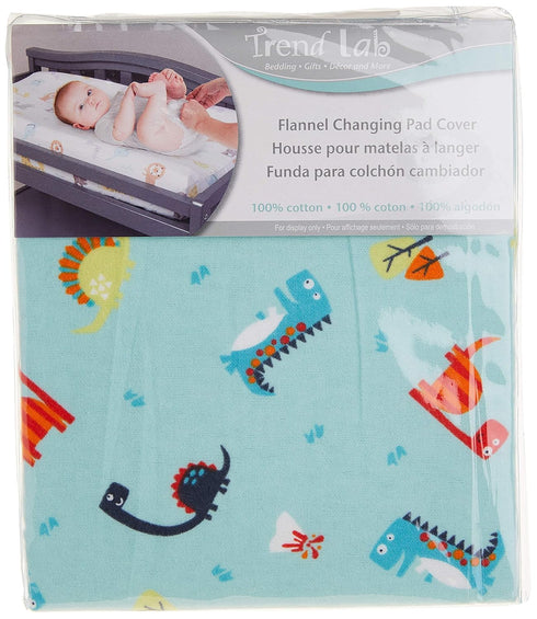 Dinosaurs Deluxe Flannel Changing Pad Cover - Fully Elasticized Cotton Flannel, Fits Standard 16 in x 32 in