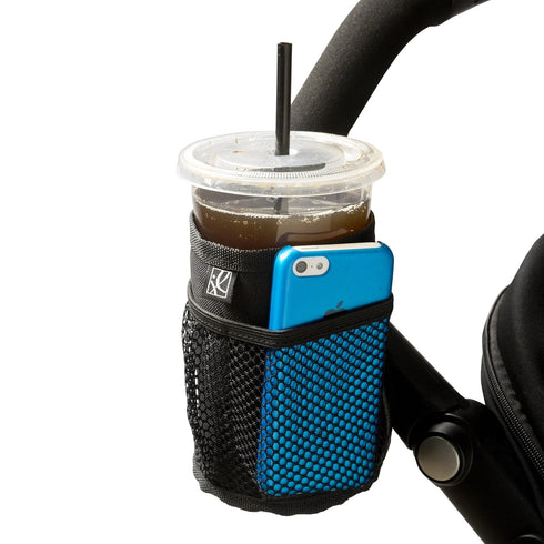 J.L. Childress Black Cup 'N Stuff Universal Stroller Cup Holder with Cell Phone Pocket for Strollers, Wheelchairs,