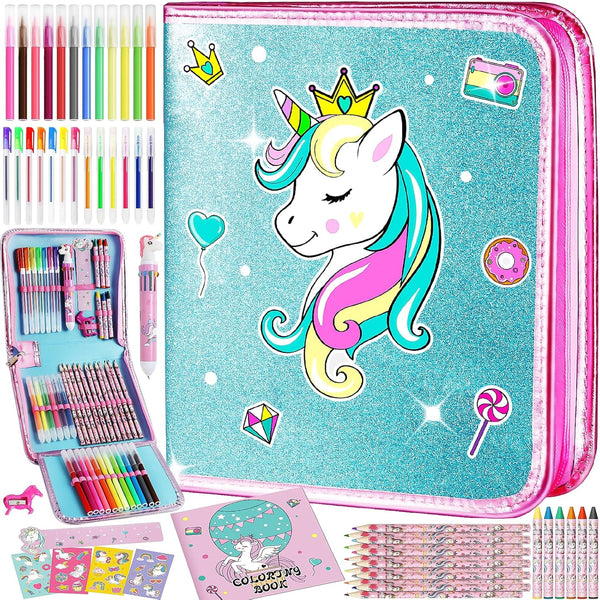 Unicorn Washable Markers Set with Glitter Pencil Case, Art Supplies for Kids