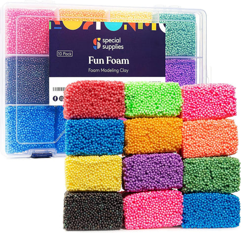 Special Supplies Fun Foam Modeling Foam Beads Play Kit, 12 Blocks Educational Clay for Arts Crafts, Reusable Container