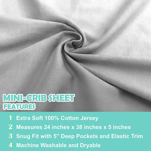 100% 38" 24" Pack American Baby Company Natural Cotton Fitted Mini Crib Sheet x - Soft & Breathable Small Nesting