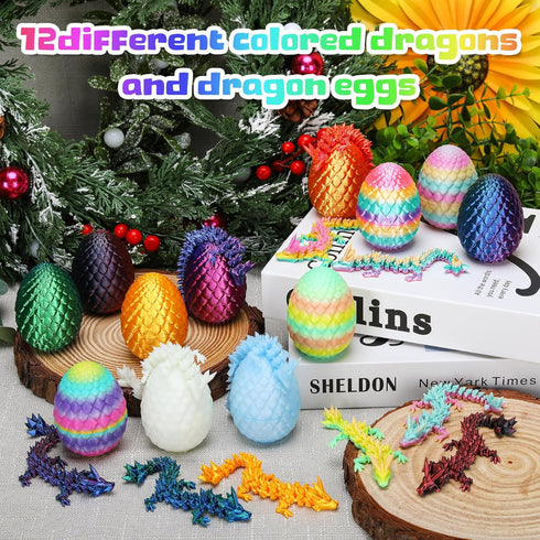 bgezxuy 3D 3D (12pcs-withoutkeychain) Mini Printed Dragon Eggs with Dragon Inside, Articulated Crystal Dragons Printed
