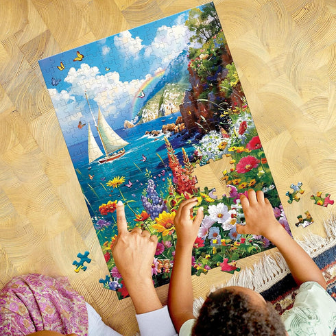 300 Pieces Puzzles for Adults, Colorful Garden By The Ocean, Recycled Paper, Great Gift Idea