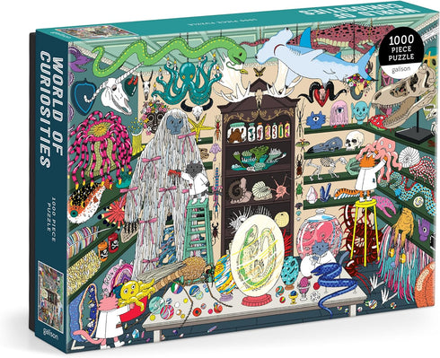 Galison 1000 Piece Jigsaw Puzzle - World of Curiosities Featuring Humorous Spooky Shop Scene Illustrations