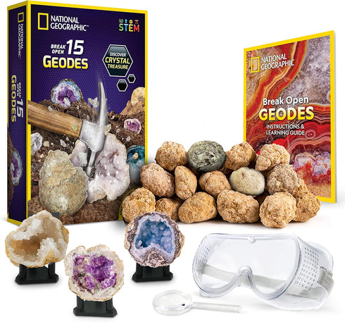 NATIONAL GEOGRAPHIC Break Open 15 Premium Geodes with Goggles, Learning Guide, Great STEM Science Toy