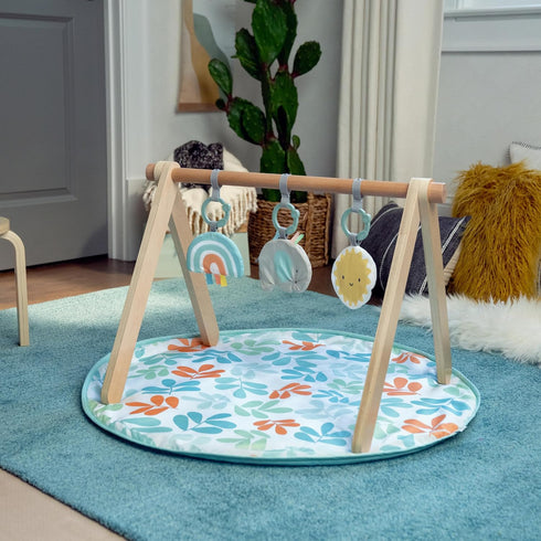 0-36 Ingenuity Sun Valley Wooden Baby Play Mat, Foldable A-Frame Bar, Machine-Washable Mat, Unisex, for Ages Months