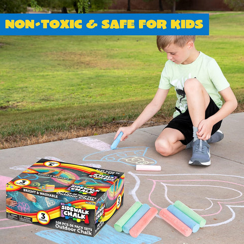 JOYIN 108 PCS Sidewalk Chalk Set in 36 Count, Non-Toxic Jumbo Washable Driveway Chalk for Outdoor Art Play