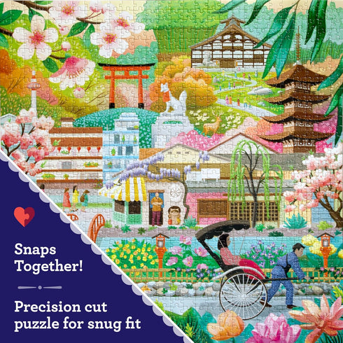1000 23" 23" eeBoo Piece Puzzle - Seasons in Kyoto Jigsaw Puzzle for Adults, Square x Made with Recycled Board