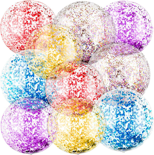 20 Pcs Inflatable Glitter Beach Ball, 24 Inch and 16 Inch Clear Beach Balls for Kids Adults Outdoor Summer Birthday