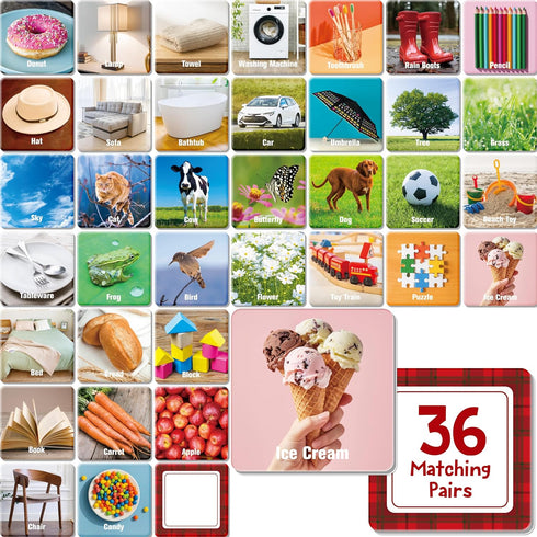 72 PCS Daily Items Matching Game, 36 Designs Everyday Objects Memory Cards
