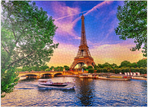 MyPuzzle Premium 1000 Piece Jigsaw Puzzle: The Eiffel Tower and Seine River at Sunset in Paris, France