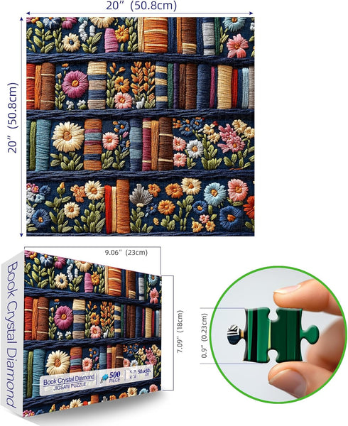 500 (20"x20") Floral Bookshelf Puzzles for Adults Pieces Wildflower Books Pages Jigsaw Puzzles Vintage Unique Plant