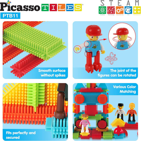 Picasso Toys Hedgehog Blocks 4 Family Action Character Figures, Toddler Toy Construction Building Tile Block Expansion