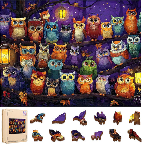 Mocfesk Wooden Puzzles for Adults, Owl Family Puzzles 500 Pieces, Unique Shaped
