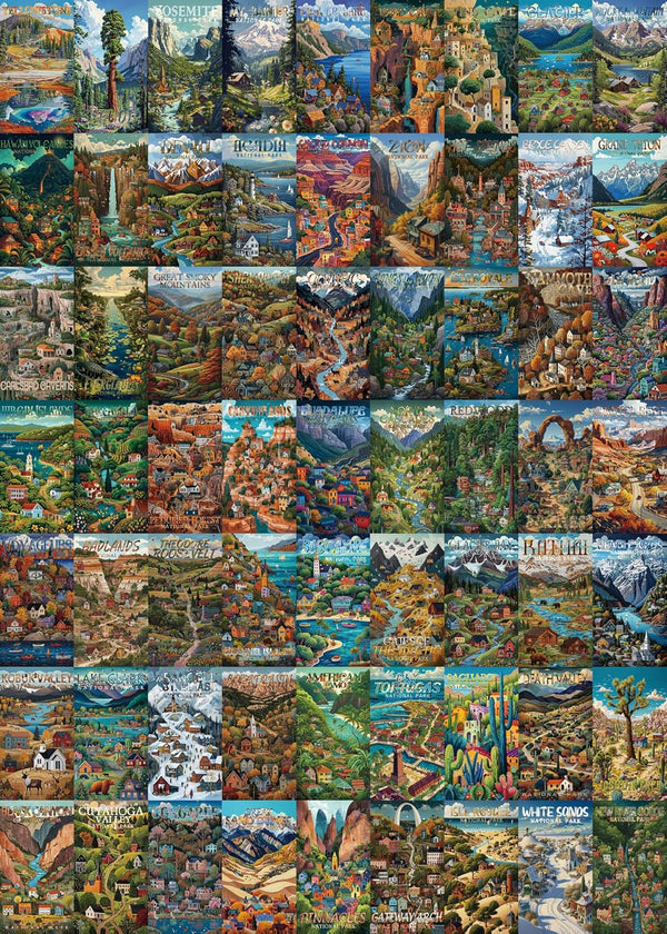National Parks Puzzles for Adults - 1000 Pieces Charles Wysocki Jigsaw Puzzles - Yellowstone Yosemite
