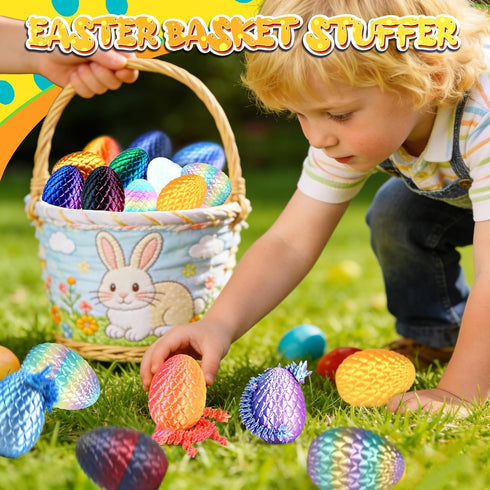 24PCS 3D Impossmaker Printed Dragon Eggs, Prefilled Easter Dragon Egg with Dragon Toy for Basket Stuffers, Unique
