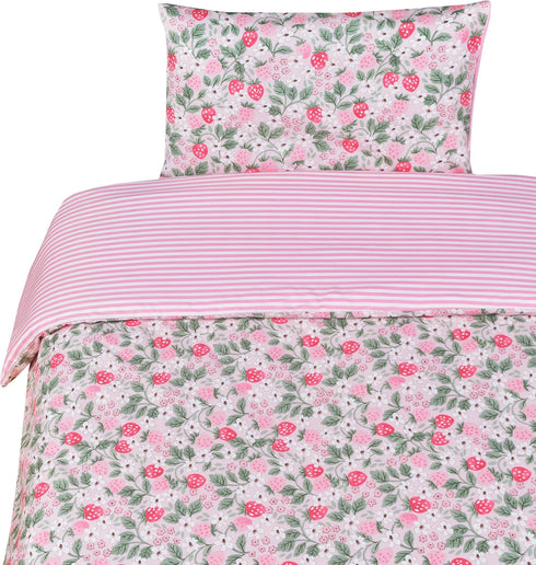 J-pinno Pink Strawberry Girls Cartoon Duvet Cover + Pillowcase Set, Zipper Closure, 100%