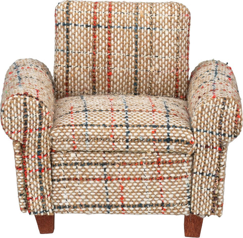 Dollhouse Sofa Armchair Upholstered, Miniature Living Room Furniture Chair for 6 inch Dolls, 1/12 Scale (Beige Retro)