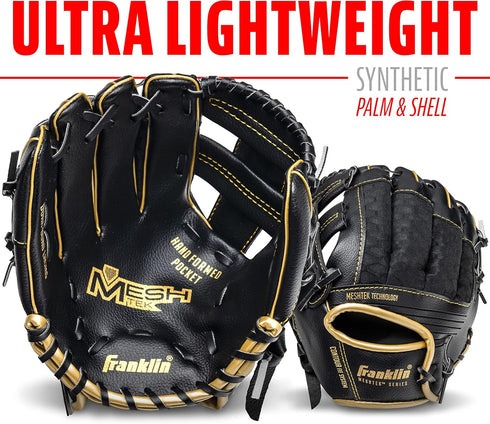 Franklin Sports Kids Baseball Glove + Foam Ball Sets, Meshtek Youth Teeball Gloves for Kids + Toddlers - 9.5" Inch