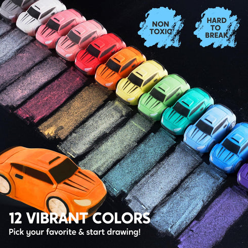 24PCS (12 JOYIN Race Car Sidewalk Chalk Bulk, Party Favors for Kids, Non Toxic Washable Jumbo Chalk,Toddler Outdoor