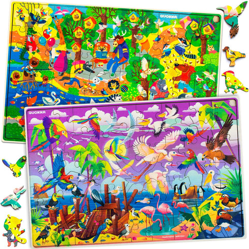 QUOKKA Wooden Kids Puzzles Ages 4-6 - 4 x 60 Piece Puzzles for Kids Ages 4-8, Cars, Ships, and Animals