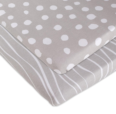Ely's & Co. Bassinet Sheet Set 2 Pack 100% Jersey Cotton Grey and White Abstract Stripes and Dots