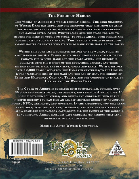 Troll Lord Games: After Winter Dark: Codex of Aihrde - Hardcover RPG Book
