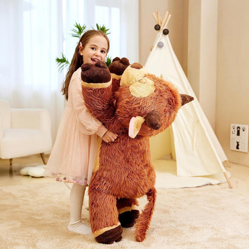 IKASA Giant Highland Cow Stuffed Animal Plush Toy, Large 33" Cute Fluffy Jumbo Soft Toys, Gifts for Kids