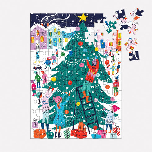 Galison Tree Decorating 130 Piece House Shaped Puzzle Ornament - Outdoors Tree Decorating Moment Under The Stars