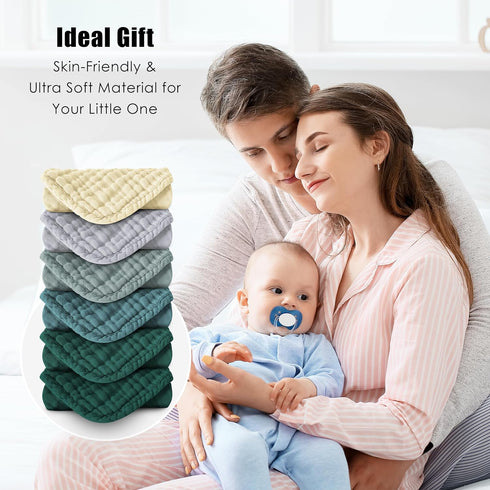 12 Pack 12x12 Inches, 100% MOON PARK Baby Washcloths, - Small Burp Cloths and Baby Wipes - Cotton Muslin Ultra Soft