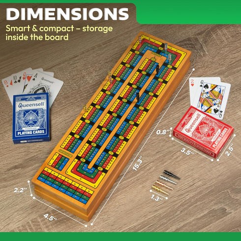 Set 4 24 Cribbage Board Game with Storage Wooden Track Cribbage Board for Players with Metal Pegs & Playing Cards