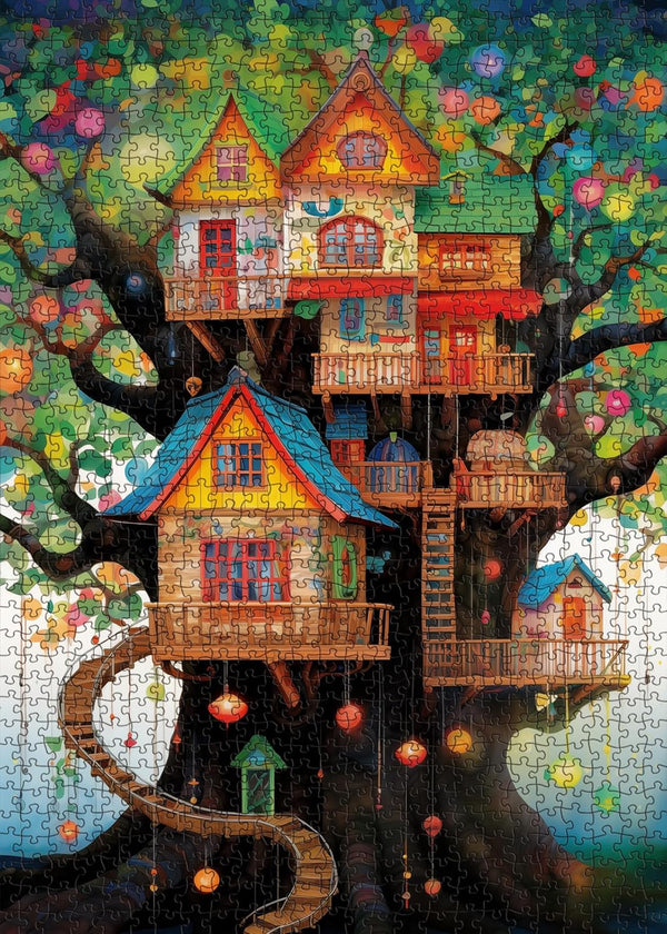 Tree House Puzzles Art Puzzle for Adults 1000 Pieces - Colorful Plant Painting Jigsaw Puzzles Nature Decor