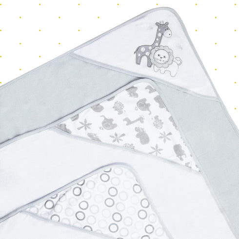 Set, 23-Piece Set, Spasilk Bath Hooded Towels & Baby Washcloths Baby Bath Essentials for Everyday Use, Gift Gray Lion