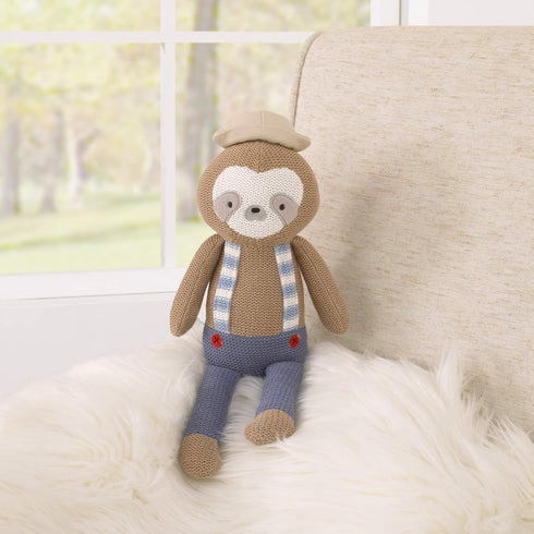 Cuddle Me Scottie The Sloth, 12" Grey & Blue Knit Plush Stuffed Animal, Grey, Blue, Red