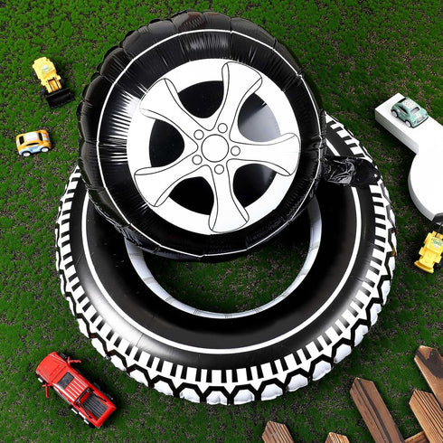 14 Pcs Car Decorations - Racing Cars Birthday Party Supplies with Inflatable Tire Floats and Balloons