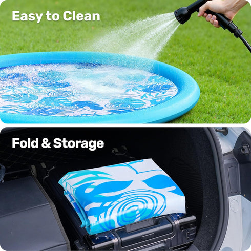 6ft Summer SLOOSH Splash Pad Sprinkler Mat - Tropical Leaves Outdoor Water Play Toys for Kids Dogs, Backyard Party