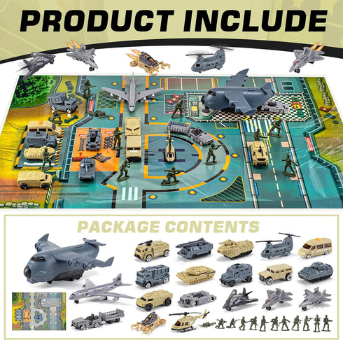 33 1 Playset XDUOYJOY in Military Airplane Toy with Army Men Action Figures, Army Toys with Vehicles Tanks Trucks Plane