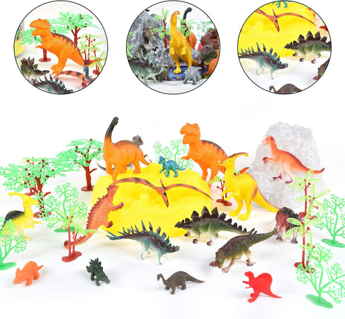Prehistoric Dinosaur Playset – 45 Assorted Plastic Animal Figures with Storage Container for Kids