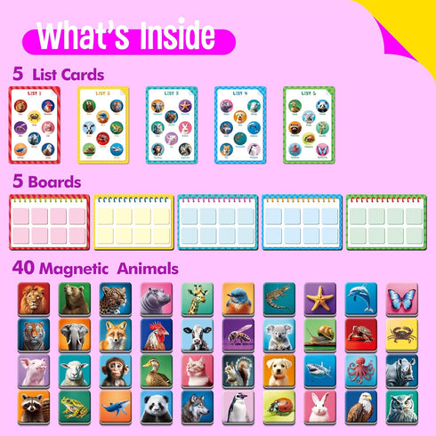 SpriteGru Magnetic Animal Matching Game, Funny Animals Learning Game, Race to Collect Your Lists Educational Toy