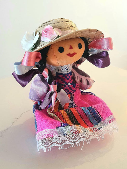ALKIMIA INC Mexican Handmade Traditional Maria Farmer Rag Doll, 7 inches