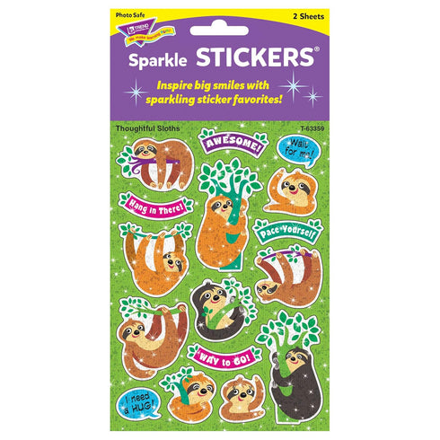 Trend Thoughtful Sloths Sparkle Stickers, 32 Count Classroom Incentives