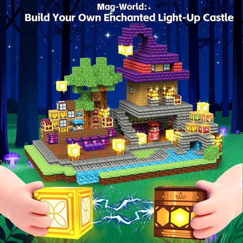 150pcs Set 3+ Magnetic Blocks - Magnetic School Castle with Light Up Blocks - Kids Classroom Sensory Toy for Toddlers