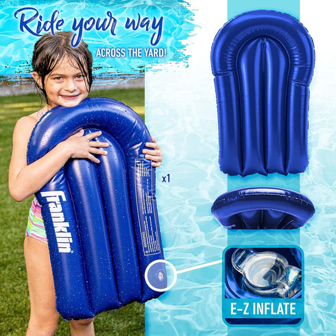 Franklin Sports Aqua Ride Kids Waterslide, 25' Lawn Water Sliding Mat + Inflatable Surf Board, Outdoor Toy