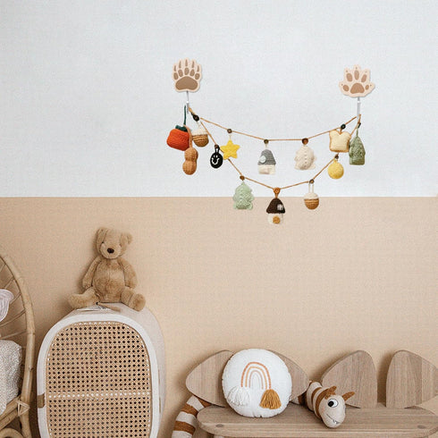 Thungeek Set Four-Piece of Wooden Animals Tracks Hooks for Kids - Fox, Deer, Bear, Hedgehog, Woodland Boy Nursery