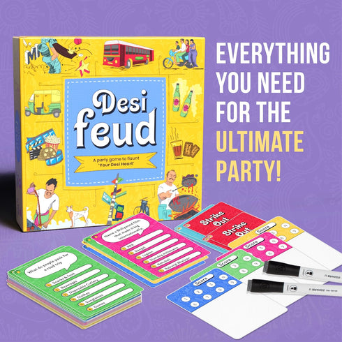 Desi Feud Board Game | Ultimate Survey Gameshow | Fun for Friends & Family | Great for House Party, Gifting & Road