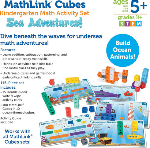 MathLink Cubes Kindergarten Math Activity Set, Sea Adventures!, 115 Pieces, PreK Manipulatives, Age 5+