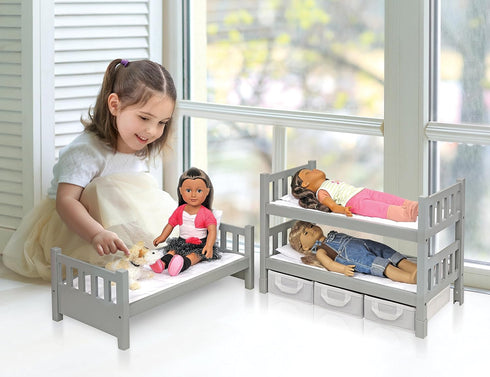 Badger Basket Convertible Doll Bunk Bed with Storage Baskets and Personalization Kit for 20 inch Dolls - Gray