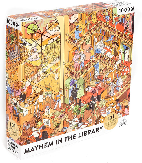 Big Potato Mayhem in The Library - 1000 Piece Jigsaw Puzzle for Adults Filled with 101 Riddles