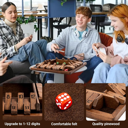 12 ropoda Shut The Box Game, Upgraded Numbers Wooden Board Games for Adult and Kids, Shut The Box Dice Game -Addition